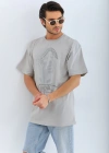 ERKEK Oversize Taşlı Bisiklet Yaka T-Shirt - Gri