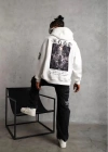 ERKEK Sırt Baskılı Kapüşonlu Üç İplik Oversize Sweatshirt - Beyaz