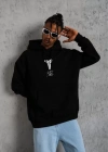 ERKEK Sırt Baskılı Kapüşonlu Üç İplik Oversize Sweatshirt - Siyah