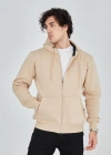 ERKEK Tam Fermuarlı Kapşonlu  SweatShirt - Bej