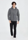 ERKEK Tam Fermuarlı Kapşonlu  SweatShirt - Füme