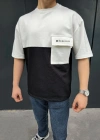ERKEK Torba Cep Detaylı  Parçalı T-Shirt - Siyah