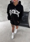 Kadın Üç İplik Kapüşonlu Baskılı SweatShirt - Siyah
