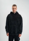 ERKEK Uzun Kol Kapşonlu Yıkamalı Nakışlı SweatShirt - Siyah