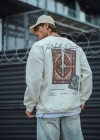 Uzun Kol Bisiklet Yaka Baskılı SweatShirt - Beyaz