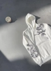 Uzun Kol Kapüşonlu Baskılı SweatShirt - Beyaz