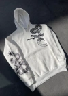 Uzun Kol Kapüşonlu Baskılı SweatShirt - Beyaz