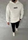 Uzun Kol Kapüşonlu Göğüs Baskılı SweatShirt - Beyaz