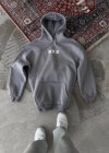 Uzun Kol Kapüşonlu Göğüs Baskılı SweatShirt - Gri