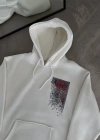 Uzun Kol Kapüşonlu Ön Ve Arka Baskılı SweatShirt - Beyaz