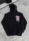 Uzun Kol Kapüşonlu Ön Ve Arka Baskılı SweatShirt - Siyah
