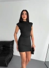 Yarım Bogazlı Kolsuz Mini Boy Elbise - Siyah