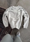 Erkek Yıldırım Baskılı Bisiklet Yaka SweatShirt - Beyaz