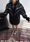 Yıldırım Baskılı Kapşonlu SweatShirt - Siyah