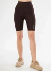 Yüksek Bel Biker Sporcu Şort - Kahve