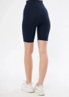 Yüksek Bel Fitilli Biker Baskılı Şort - Lacivert