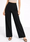 Yüksek Bel Palazzo Pantolon Çima Dikişli Bol Paça Akıcı ve Ofis Şıklığı Kadın - Siyah
