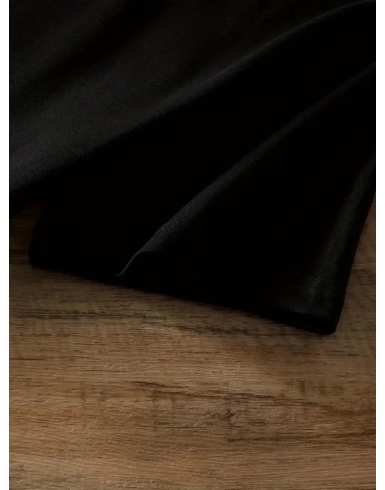 Kadın Penye Compack Ayı Baskılı Bisiklet Yaka Kısa Kol T-shirt - Siyah