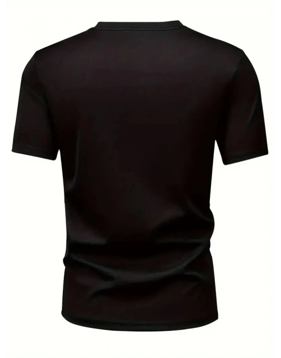 Erkek Penye Compack Baskılı  Bisiklet Yaka Kısa Kol T-shirt - Siyah