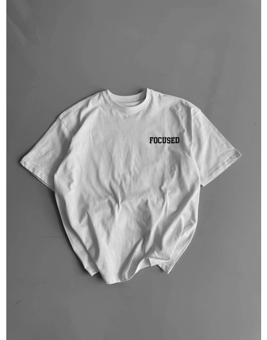 Erkek Penye Compack Baskılı Oversize Bisiklet Yaka Kısa Kol Yazlık T-shirt - Beyaz