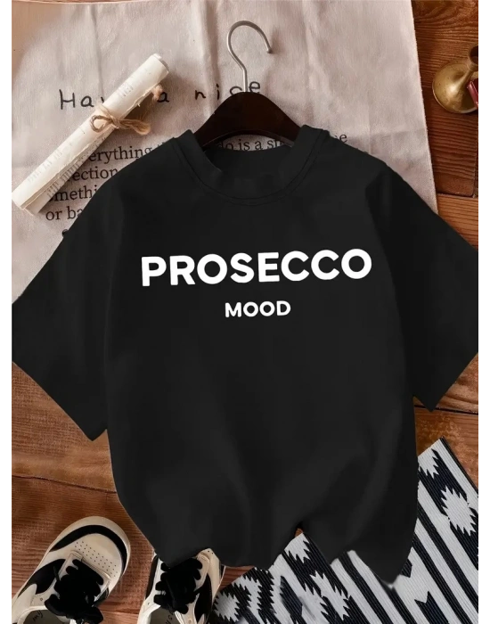 Kadın Penye Compack Baskılı Bisiklet Yaka Kısa Kol Yazlık T-shirt - Siyah