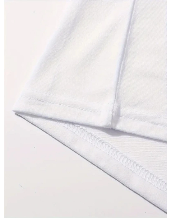 Kadın Penye Compack Baskılı  Kahve Desenli Kadın Kısa Kol T-shirt - Beyaz