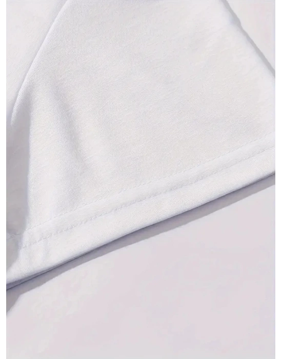 Kadın Penye Compack Baskılı  Kahve Desenli Kadın Kısa Kol T-shirt - Beyaz