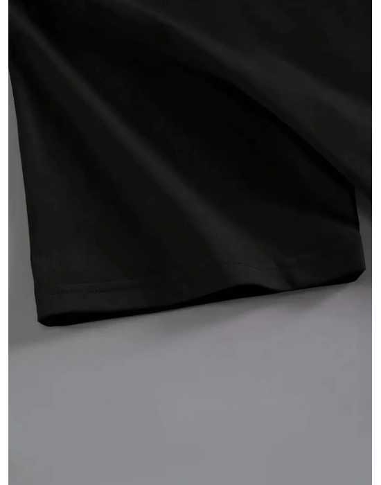 Kadın Penye Compack Baskılı Kahve Desenli Kadın Kısa Kol Yazlık T-shirt - Siyah