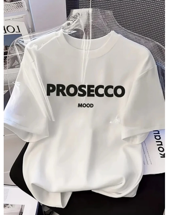 Kadın Penye Compack Baskılı Kısa Kol Bisiklet Yaka T-shirt - Beyaz