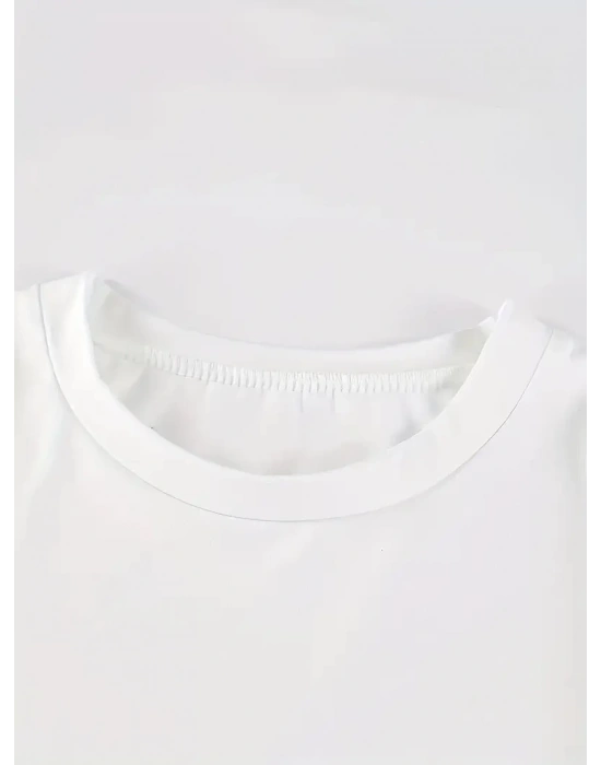 Kadın Penye Compack Baskılı Kısa Kol Bisiklet Yaka T-shirt - Beyaz