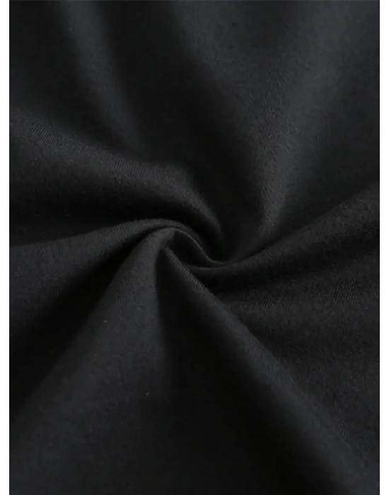 Kadın Penye Compack Baskılı Oversize Kısa Kol Bisiklet Yaka T-shirt - Siyah