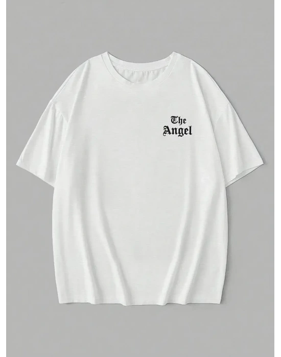 Kadın Penye Compack Dark Angel Baskılı Kısa Kol Yazlık T-shirt- Beyaz