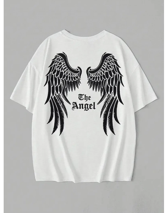 Kadın Penye Compack Dark Angel Baskılı Kısa Kol Yazlık T-shirt- Beyaz