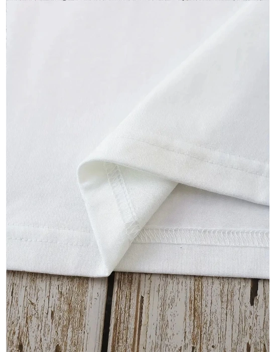 Kadın Penye Compack Dark Angel Baskılı Kısa Kol Yazlık T-shirt- Beyaz