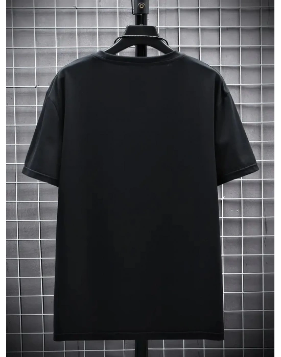 Erkek Penye Compack FUTRE Baskılı Kısa Kol Bisiklet Yaka T-shirt - Siyah