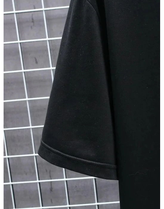 Erkek Penye Compack FUTRE Baskılı Kısa Kol Bisiklet Yaka T-shirt - Siyah