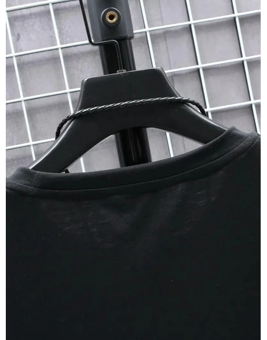 Erkek Penye Compack FUTRE Baskılı Kısa Kol Bisiklet Yaka T-shirt - Siyah