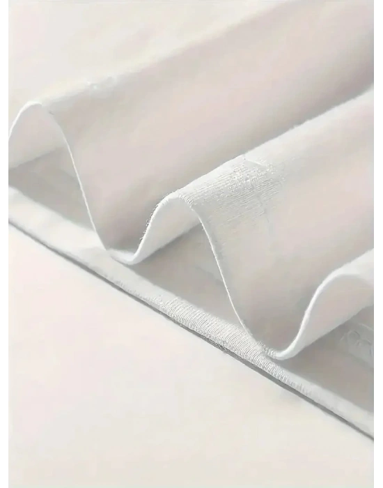 Kadın Bisiklet yaka Gülücük Baskılı Oversize Kısa Kol Yazlık T-shirt - Beyaz