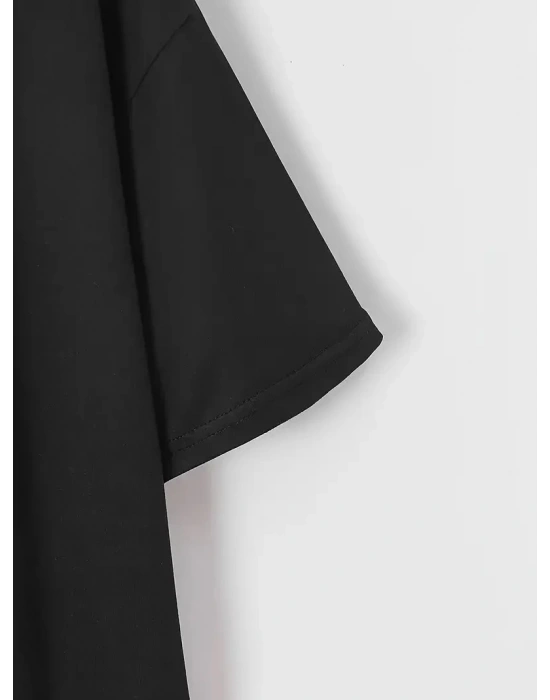 kadın Penye Compack New York Baskılı Oversize Kısa Kol Bisiklet Yaka T-shirt - Siyah