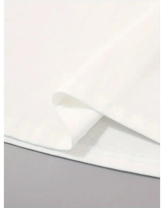 ERKEK Penye Compack Sarj %1 Baskılı Oversize Bisiklet Yaka Kısa Kol - Beyaz