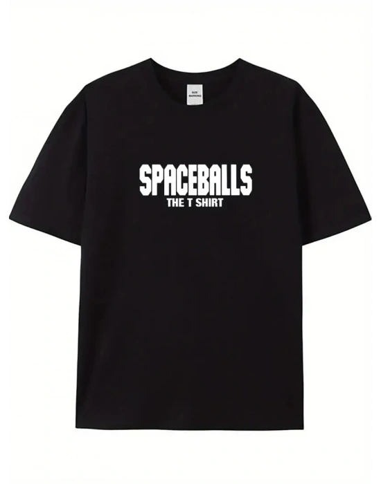 Erkek  Penye  SPACEBALLS Erkek Baskılı  Bisiklet Yaka Kısa Kol Yazlık T-shirt - Siyah