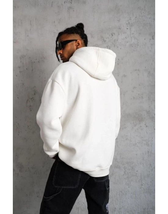3 İplik Kapşonlu Sweatshirt - Beyaz