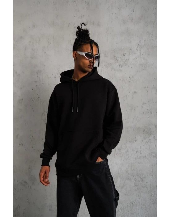 3 İplik Kapşonlu Sweatshirt - Siyah