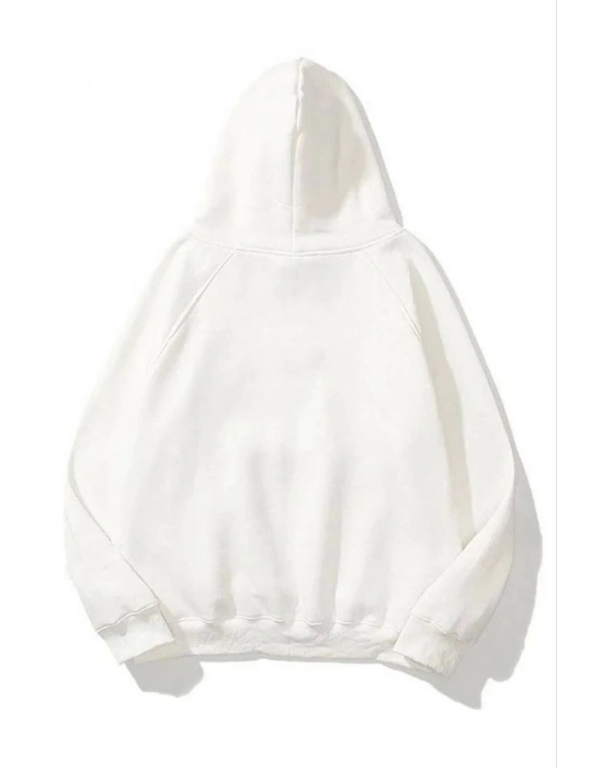 Kadın 3 İplik Pamuklu Kapşonlu Sweetshirt - Beyaz