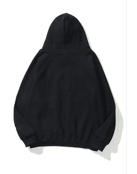 Kadın 3 İplik Pamuklu Kapşonlu Sweetshirt - Siyah