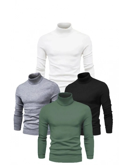 ERKEK 4 Adet Kaşkorse Boğazlı Full Likralı Fitilli Body Kazak