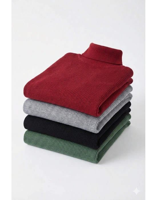 ERKEK 4lü Siyah, Bordo, Gri, Haki  Kaşkorse Boğazlı Full Likralı Fitilli Body Kazak