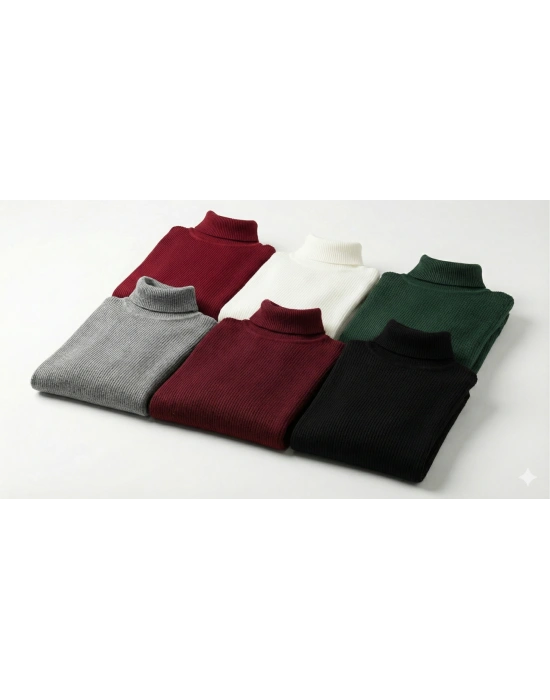 ERKEK 6lı Siyah, Beyaz, Bordo, Gri, Haki Kaşkorse Boğazlı Full Likralı Fitilli Body Kazak