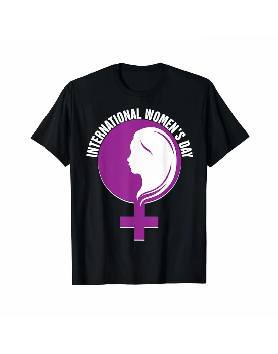 8 Mart Dünya Kadınlar Günü İçin Özel Baskılı T-shirt - Siyah
