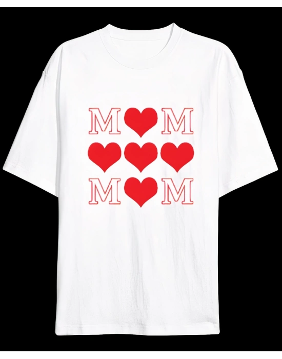 Anneler Gününe Özel Tasarım MOM Kalp Baskılı T-shirt - Beyaz